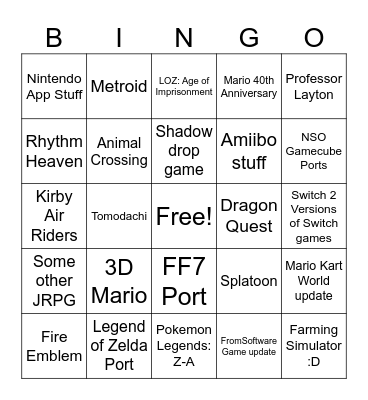 Switch 2: Electric Boogaloo Bingo Card