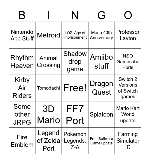 Switch 2: Electric Boogaloo Bingo Card