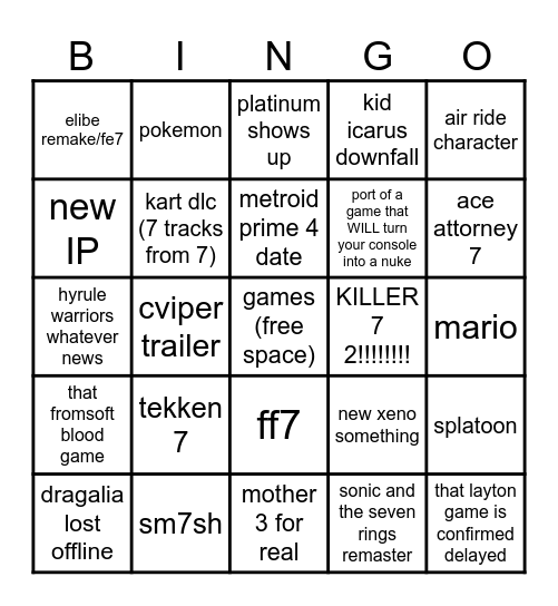 direct bingo 7 style Bingo Card