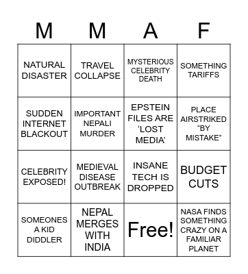 Week 37 Bingo Card