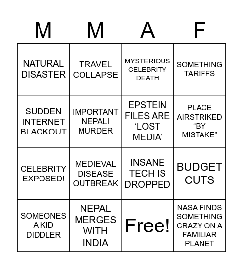 Week 37 Bingo Card
