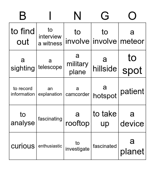 UFO Hunter Bingo Card