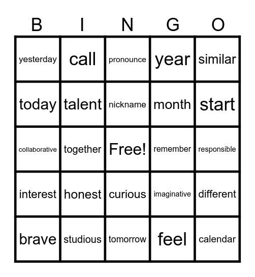 Vocabulary Review- ELD Emerging Book- Getting to Know You (Pgs. 1- 57) Bingo Card