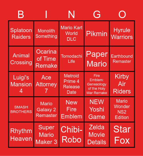 The Big One Bingo Card