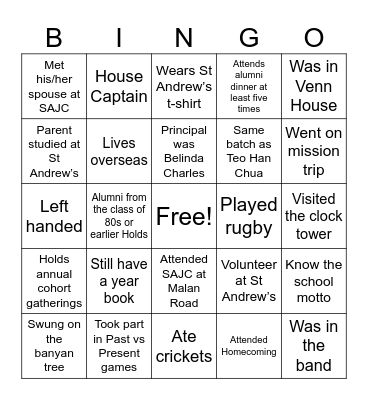 Saints Bingo Card