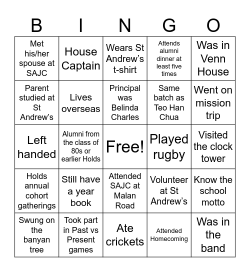 Saints Bingo Card