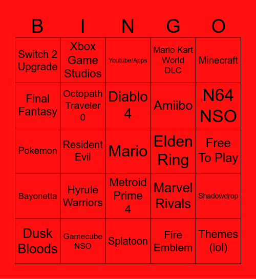 9/12 Direct Bingo Card