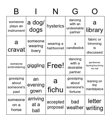 Pride & Prejudice Bingo Card