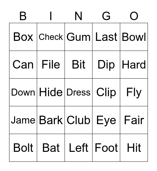 Multiple Meanings Bingo Card