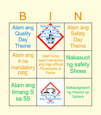 Safety and Quality Day Bingo Card