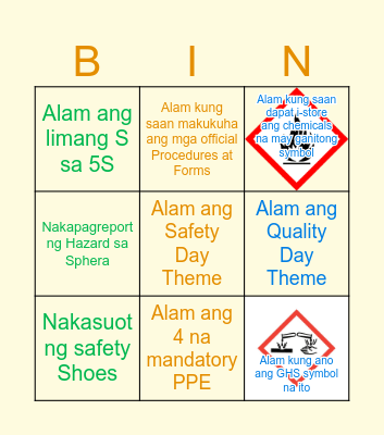 Safety and Quality Day Bingo Card
