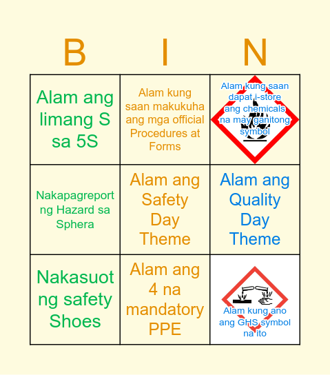 Safety and Quality Day Bingo Card