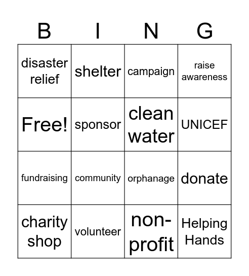 Charity Bingo Card