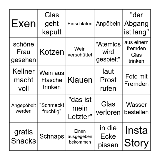 Weinfest Bingo Card