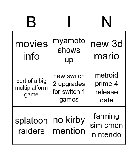 Untitled Bingo Card