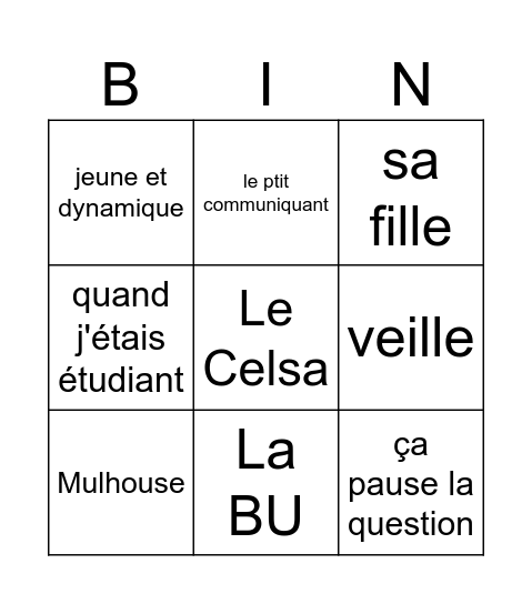 Bonnet cause trop Bingo Card