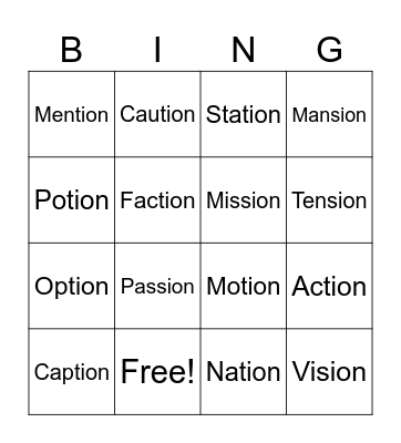 Untitled Bingo Card