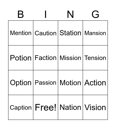 Untitled Bingo Card