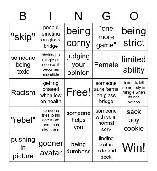 Ink game bingo Card