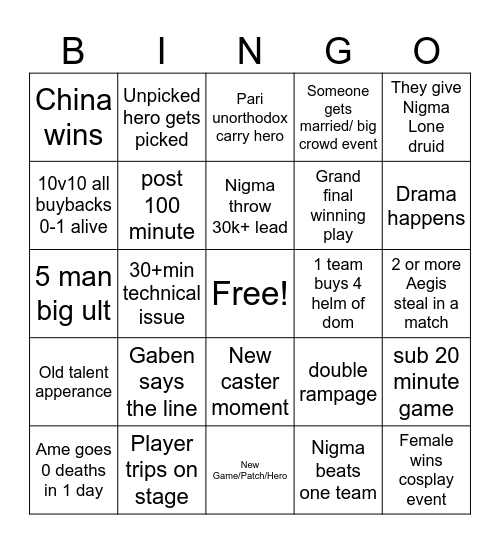 ti main stage Bingo Card