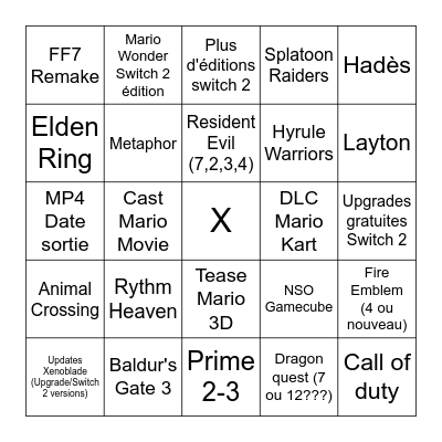 Nintendo Direct 12/09 Bingo Card