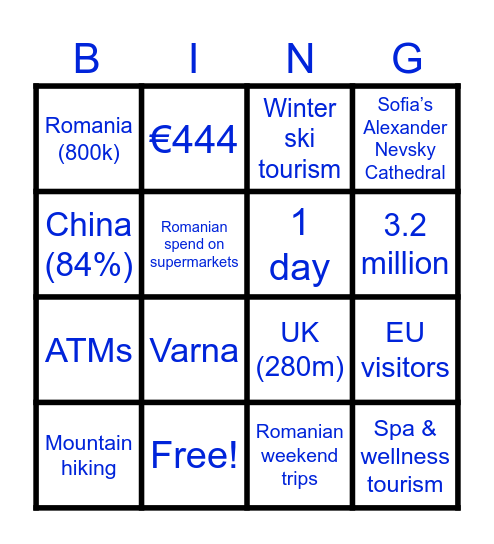Tourism Bingo Card