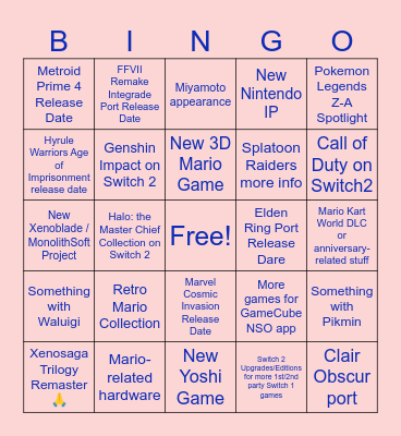 Switch 2 Direct Bingo Card