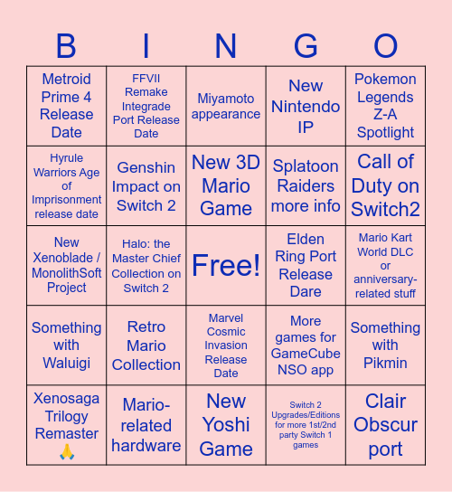 Switch 2 Direct Bingo Card