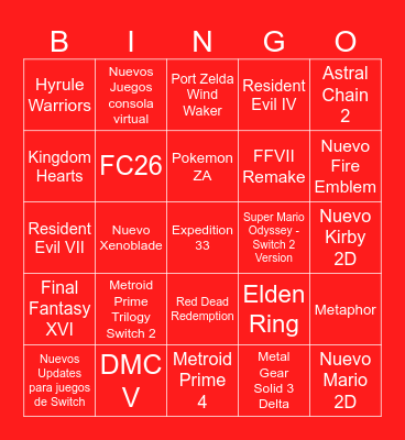 NINTENDO DIRECT SEPTIEMBRE 2025 Bingo Card