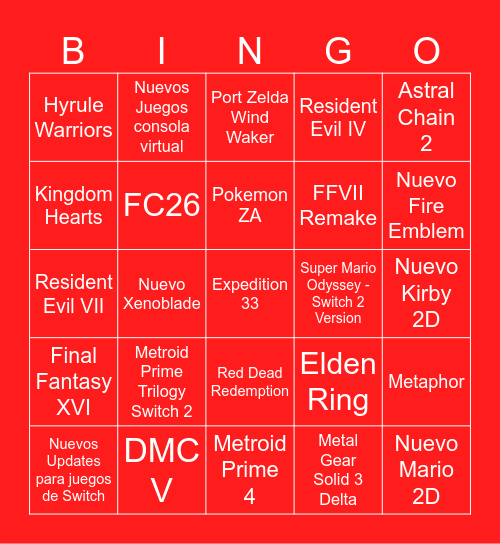 NINTENDO DIRECT SEPTIEMBRE 2025 Bingo Card