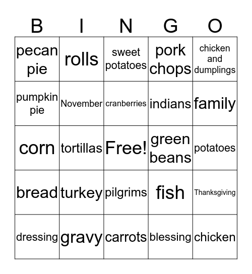 Thanksgiving Bingo Card