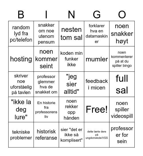INFO132 BINGO Card