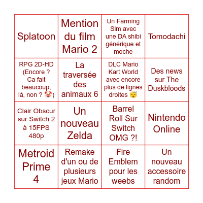 Nintendo Direct Bingo Card