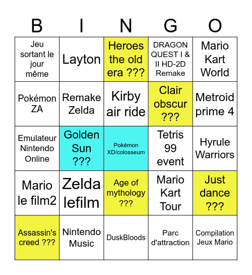 Nintendo Direct 12/09 Bingo Card