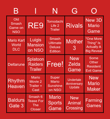 NINTENDO DIRECT BINGO Card
