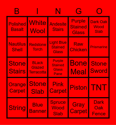 Minecraft Hardcore Blackout Bingo Card