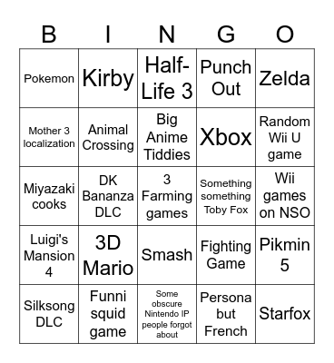 Nintendo Direct (9/12) Bingo Card