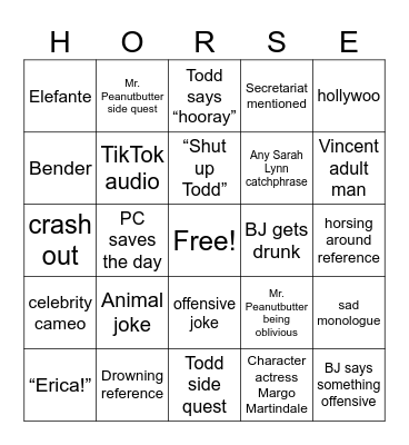 Bojack Bingo Card