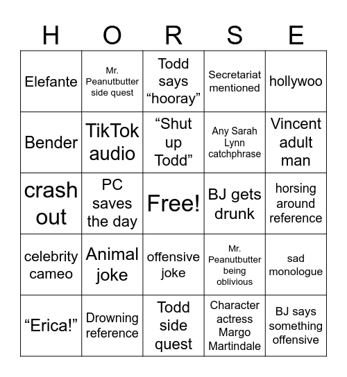 Bojack Bingo Card