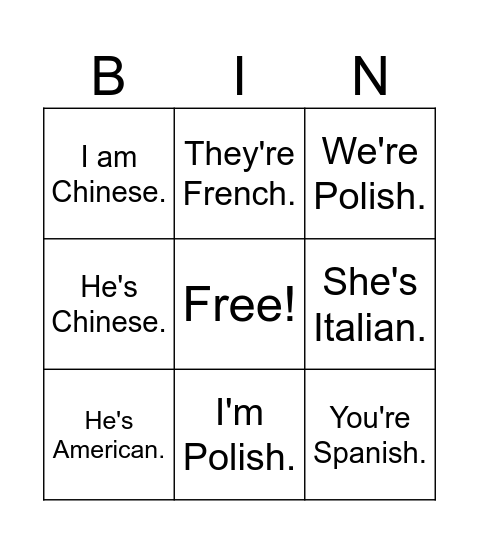 Untitled Bingo Card