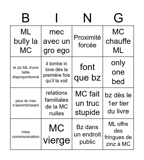 Spicy romance Fantasy Bingo Card