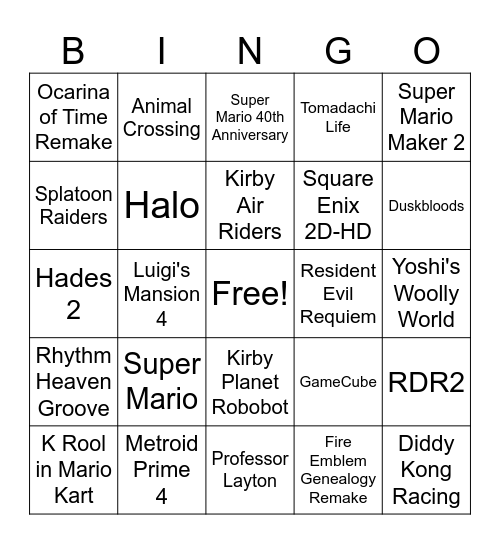 Untitled Bingo Card