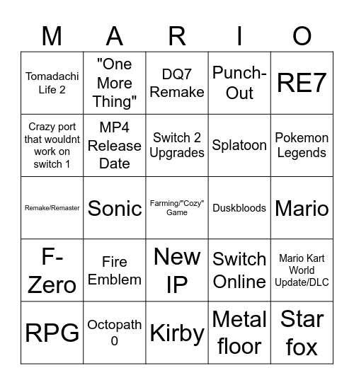 Sept 12th Direct Bingo Card
