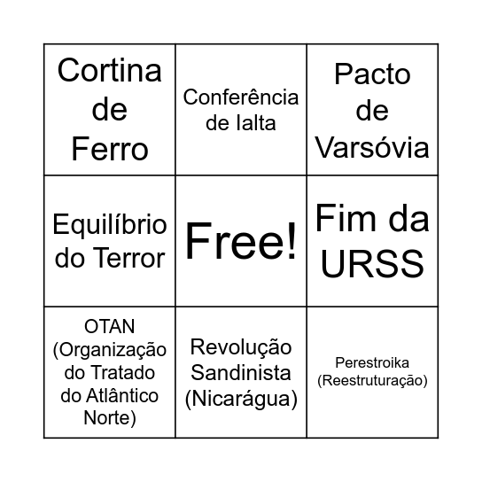 BINGO DA GUERRA DA FRIA Bingo Card