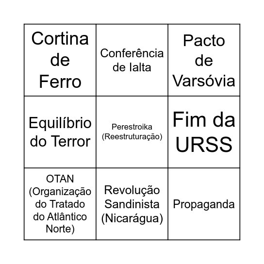 BINGO DA GUERRA DA FRIA Bingo Card