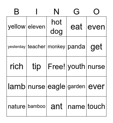 Untitled Bingo Card
