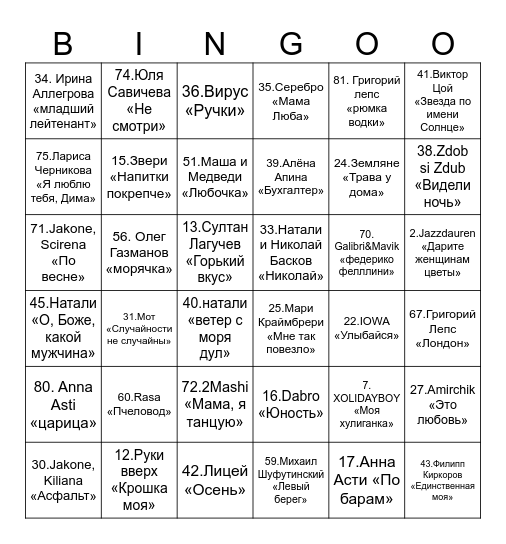 Музыкальное лото Bingo Card