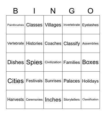 Spelling Words 9/8-9/12 Bingo Card
