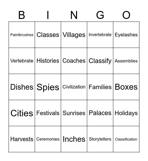 Spelling Words 9/8-9/12 Bingo Card