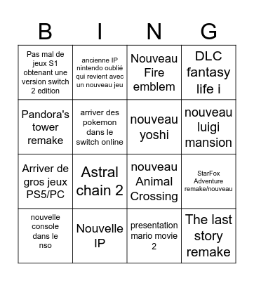 Switch 2 - Nintendo Direct Bingo Card